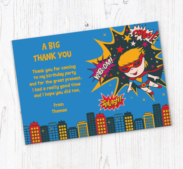 superhero boy thank you cards