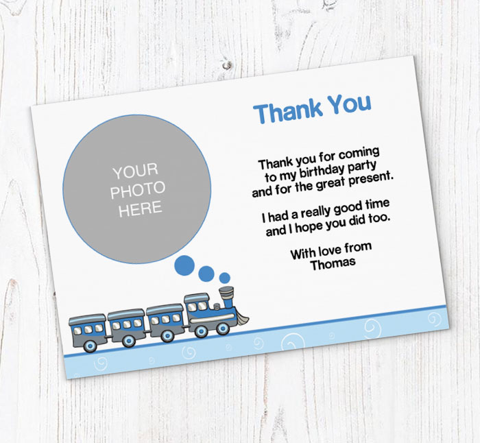 blue train photo thank you cards