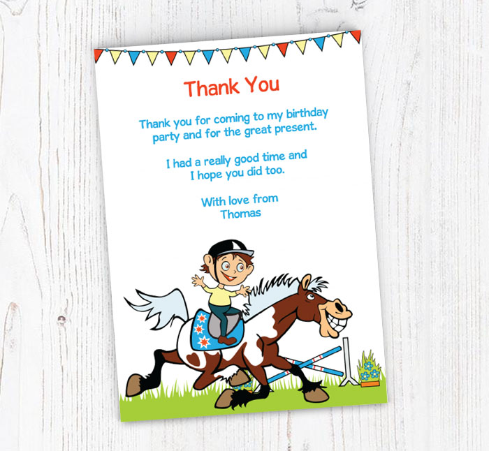 boys horse riding thank you cards