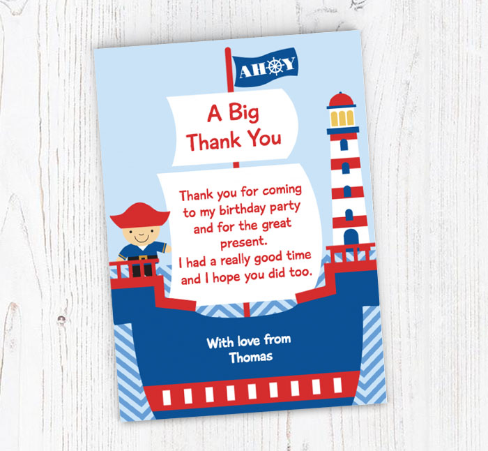 pirate boat thank you cards