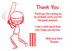 cricket batsman thank you cards