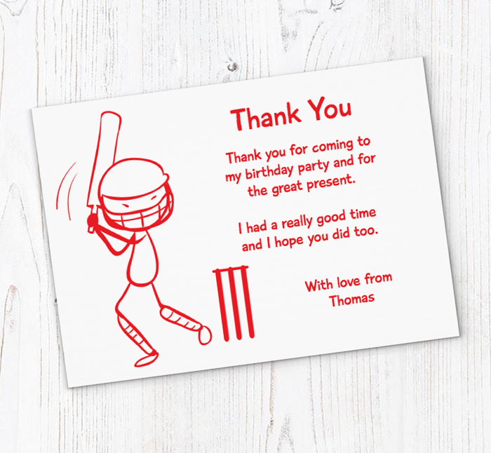 cricket batsman thank you cards