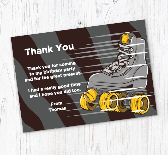 boys roller skating thank you cards