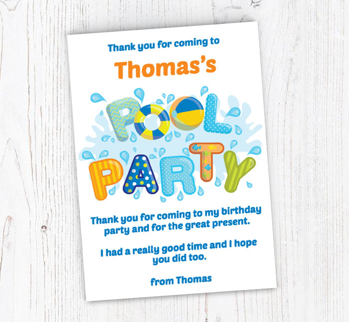 pool party thank you cards for boys