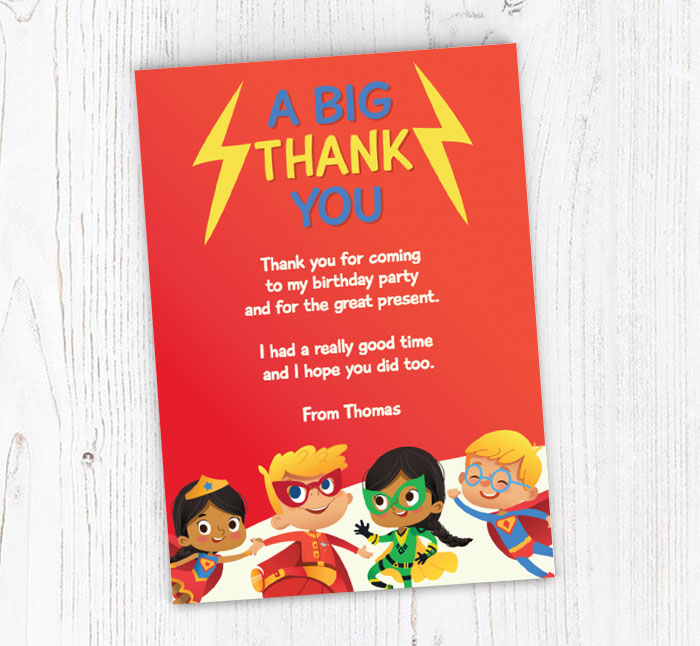 personalised superhero thank you cards