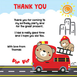 fire engine bear thank you cards