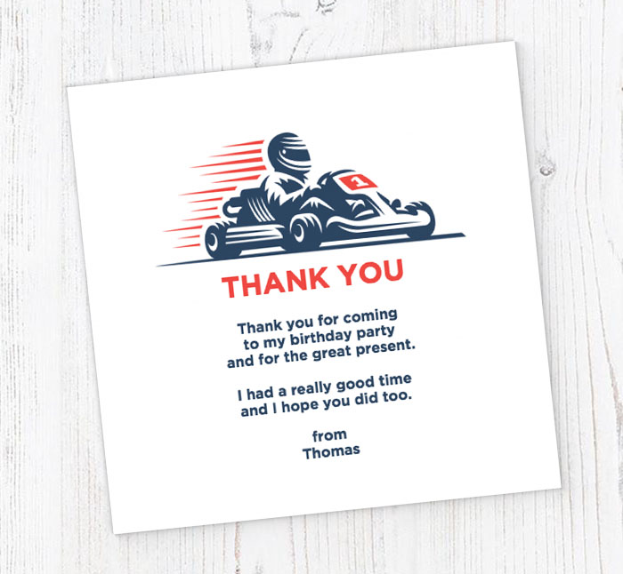 go kart racer thank you cards