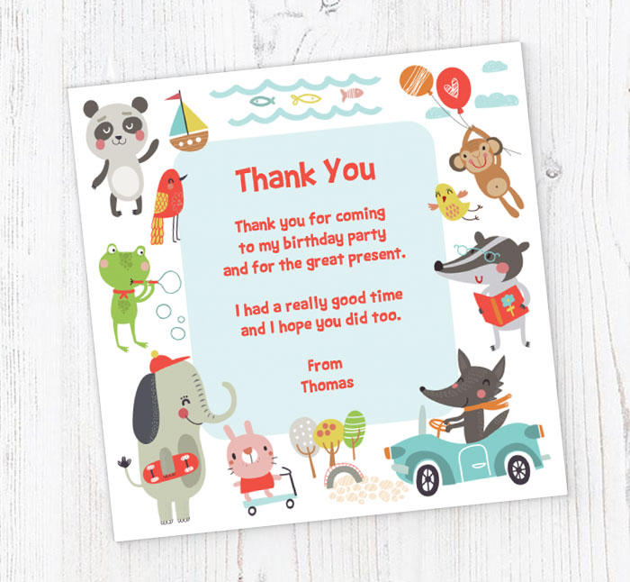 animal border thank you cards