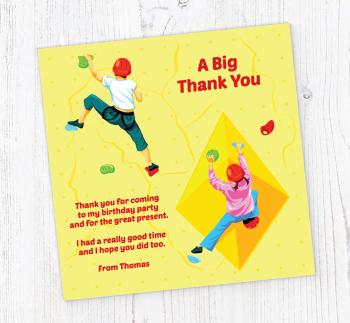 childrens wall climbing thank you cards