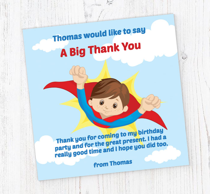 boys superhero personalised thank yous