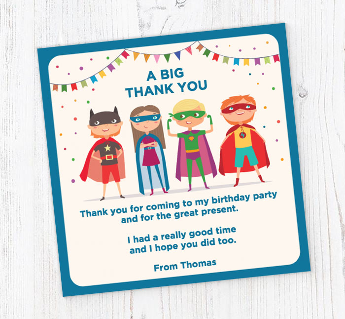 childrens superhero thank you cards