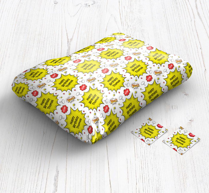 comic boom wrapping paper