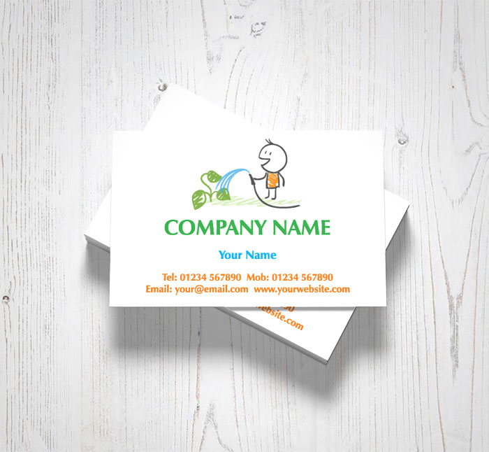 man watering business cards