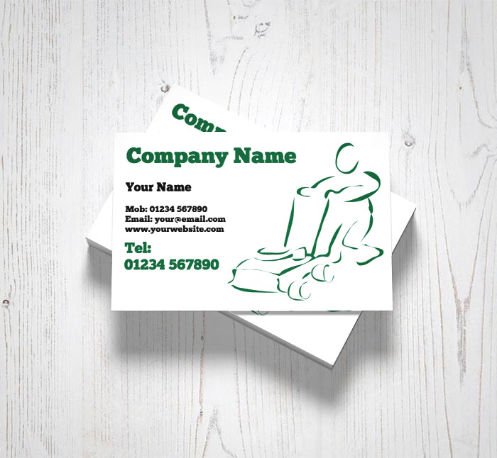 man mowing business cards