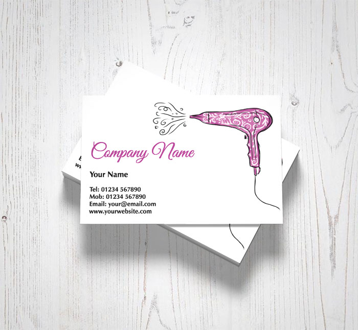 purple hairdryer business cards