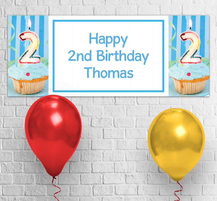 2nd birthday blue cupcake party banner