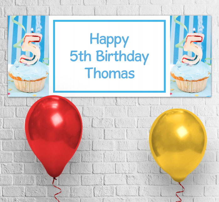 5th birthday blue cupcake party banner