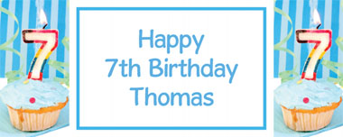 7th birthday blue cupcake party banner