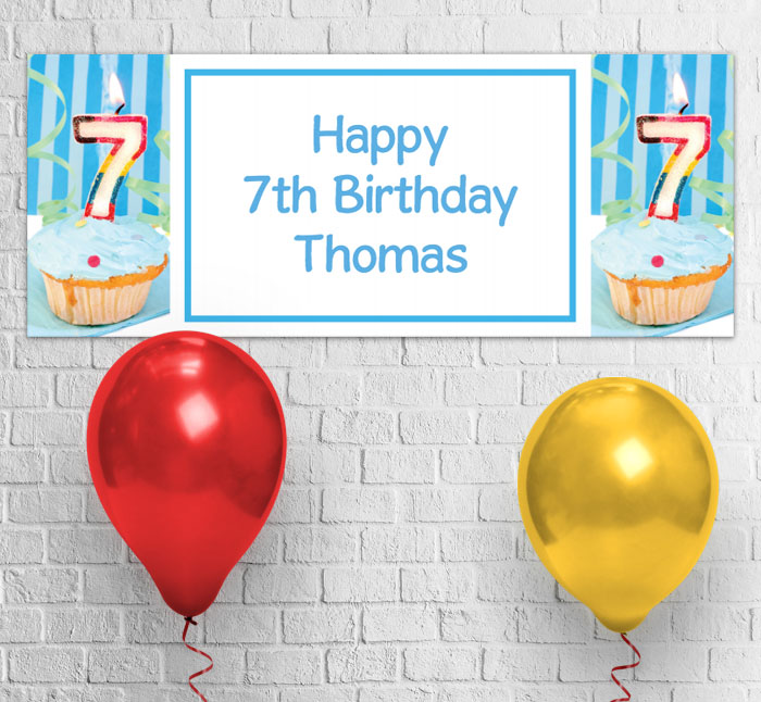 7th birthday blue cupcake party banner