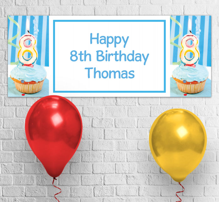 8th birthday blue cupcake party banner