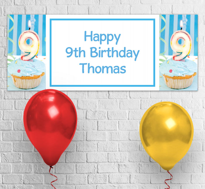 9th birthday blue cupcake party banner