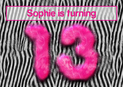 pink furry 13th party invitations
