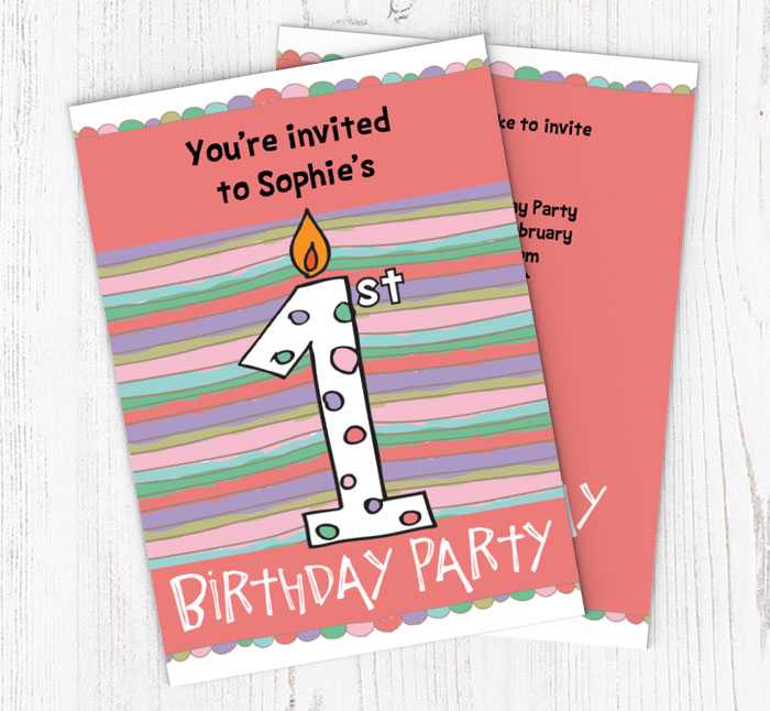 1st birthday candle party invitations