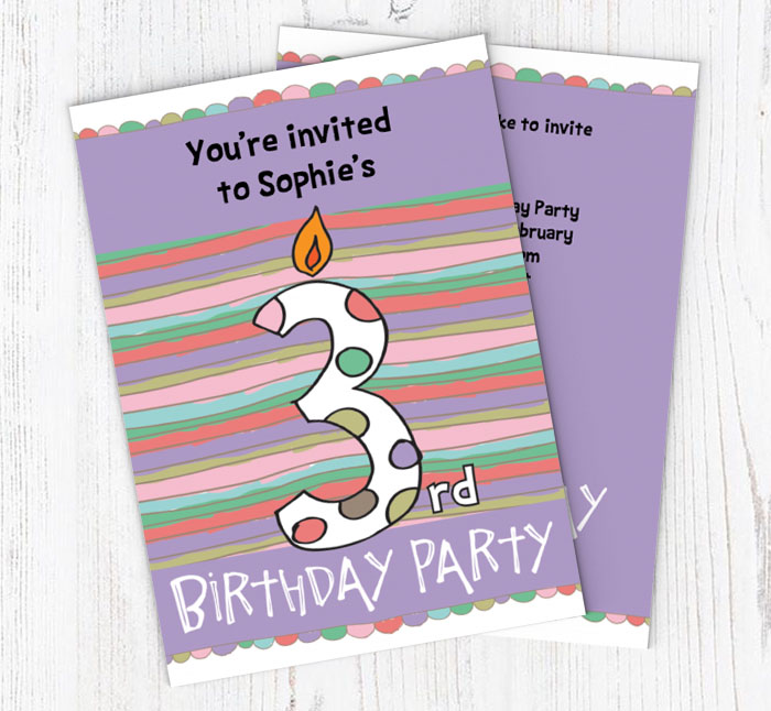 3rd birthday candle party invitations