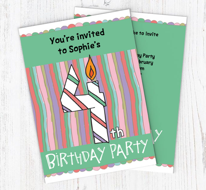 4th birthday candle party invitations
