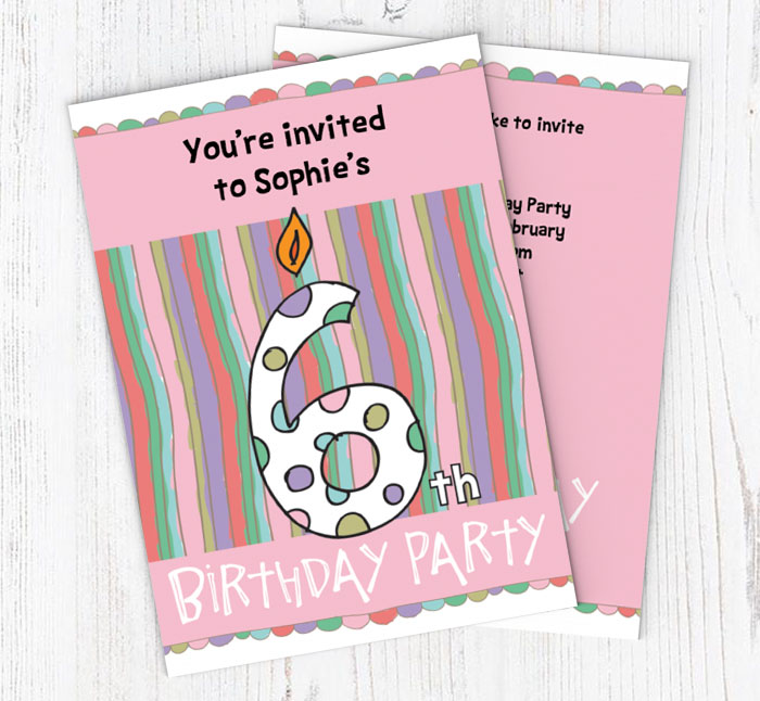 6th birthday candle party invitations