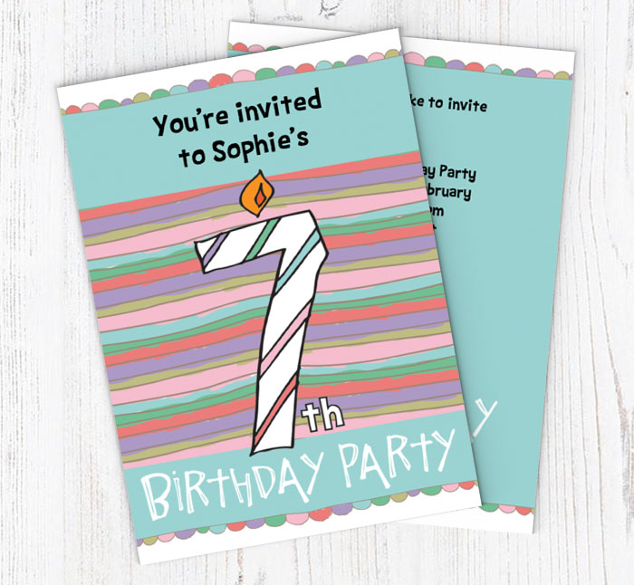 7th birthday candle party invitations