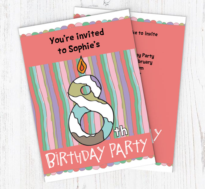 8th birthday candle party invitations