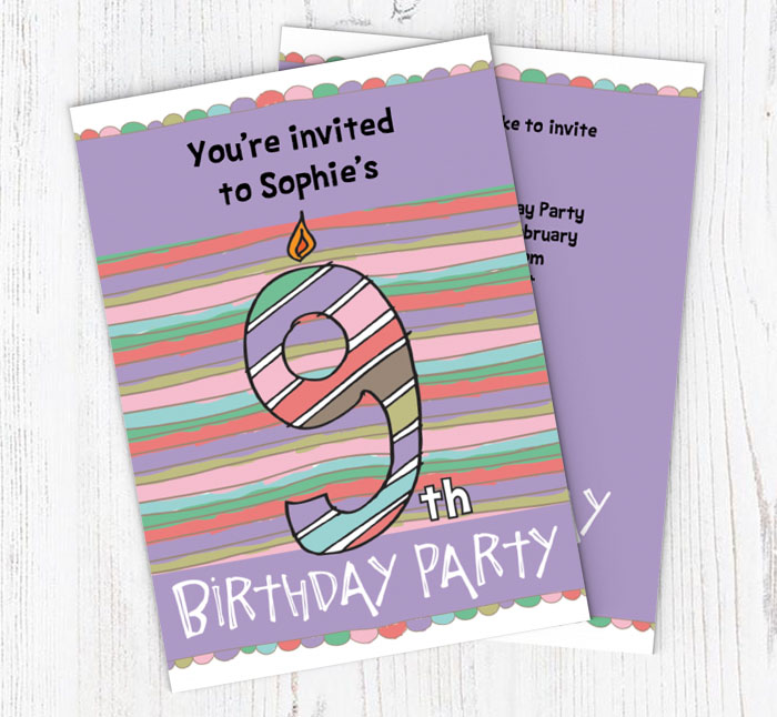 9th birthday candle party invitations