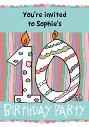 10th birthday candle party invitations