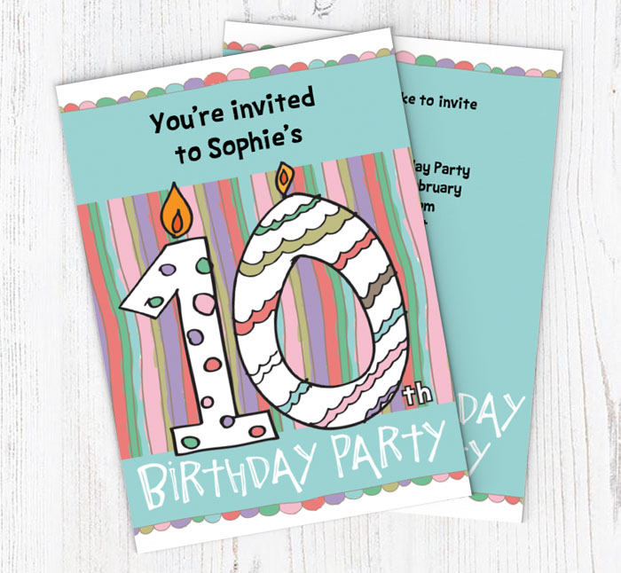 10th birthday candle party invitations