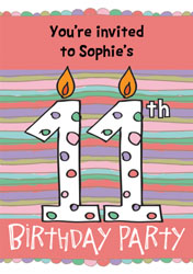11th birthday candle party invitations