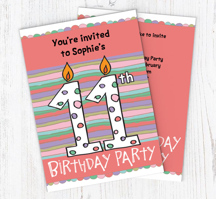 11th birthday candle party invitations