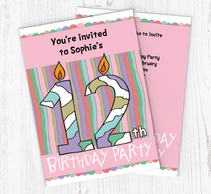 12th birthday candle party invitations