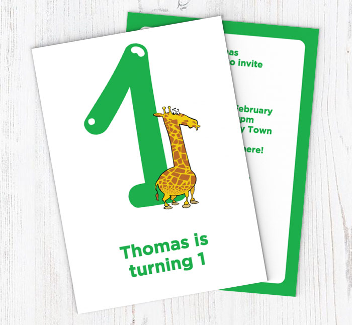 giraffe 1st birthday party invitations