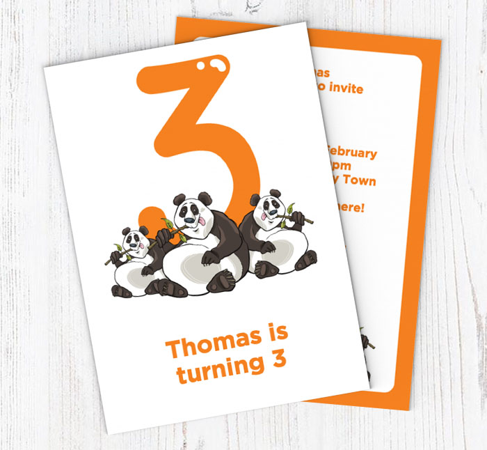 pandas 3rd birthday party invitations