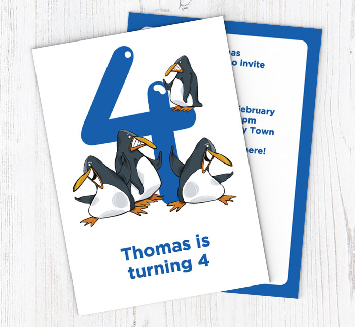 penguins 4th birthday party invitations