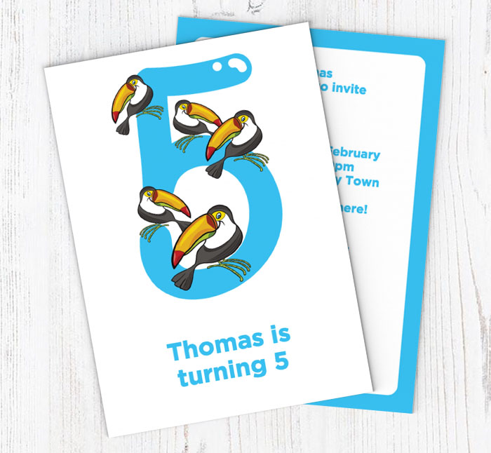 toucans 5th birthday party invitations