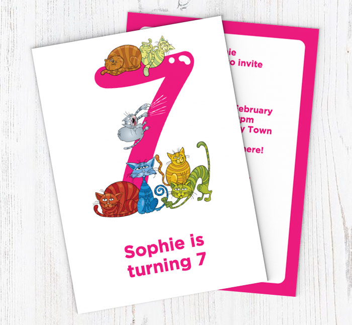 cats 7th birthday party invitations