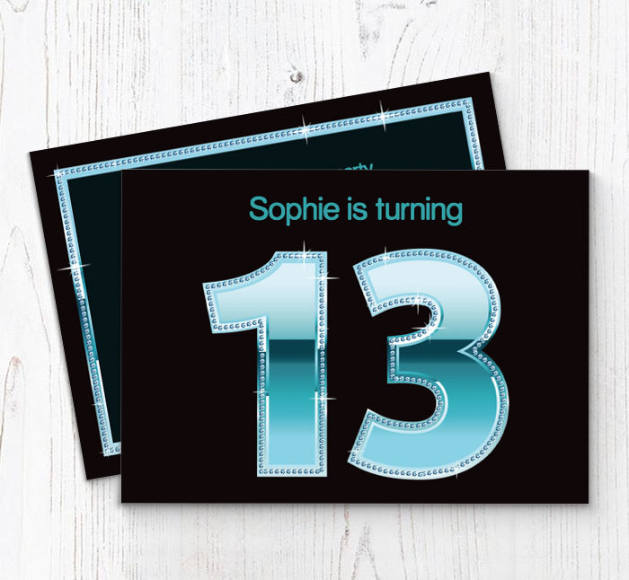 teal 13th birthday party invitations