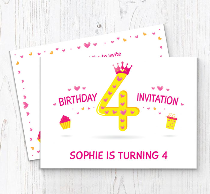 4th princess birthday party invitations
