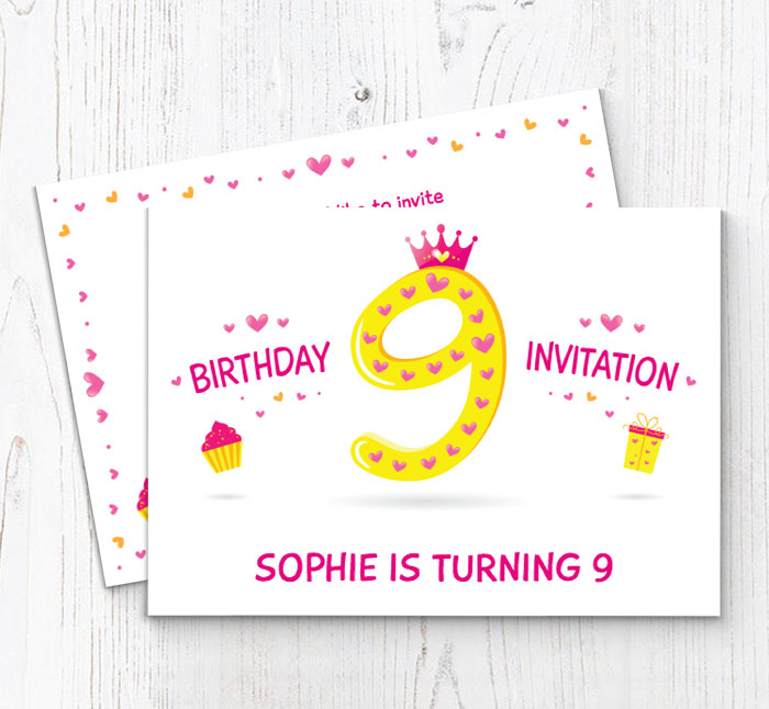 9th princess birthday party invitations