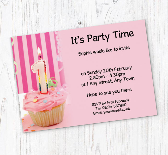 1st birthday pink cupcake invitations