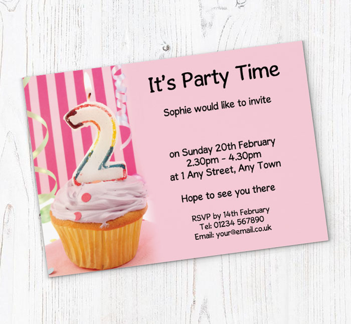 2nd birthday pink cupcake invitations