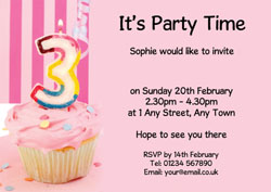 3rd birthday pink cupcake invitations