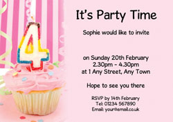 4th birthday pink cupcake invitations